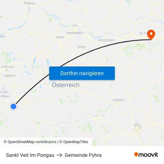Sankt Veit Im Pongau to Gemeinde Pyhra map