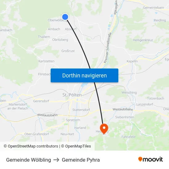 Gemeinde Wölbling to Gemeinde Pyhra map