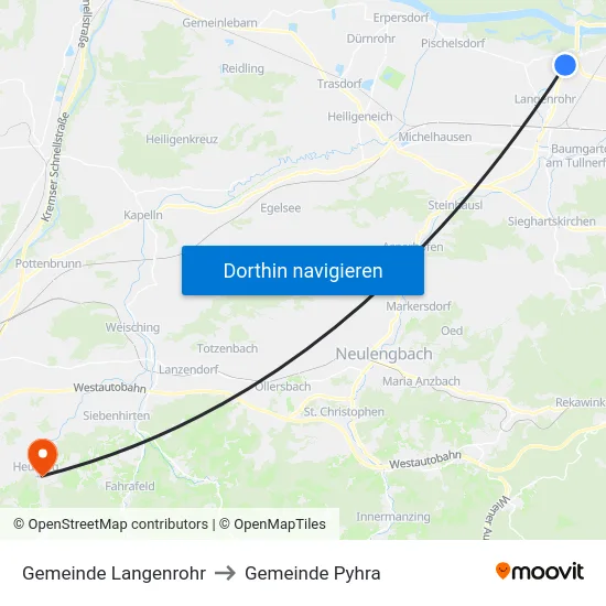 Gemeinde Langenrohr to Gemeinde Pyhra map