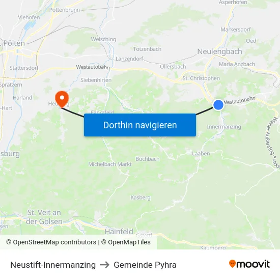 Neustift-Innermanzing to Gemeinde Pyhra map