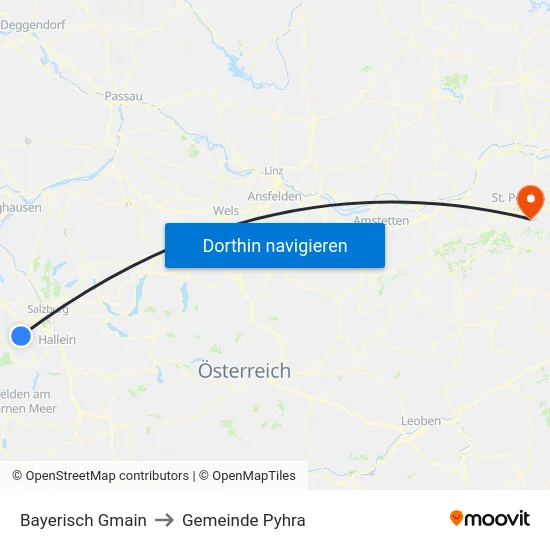 Bayerisch Gmain to Gemeinde Pyhra map