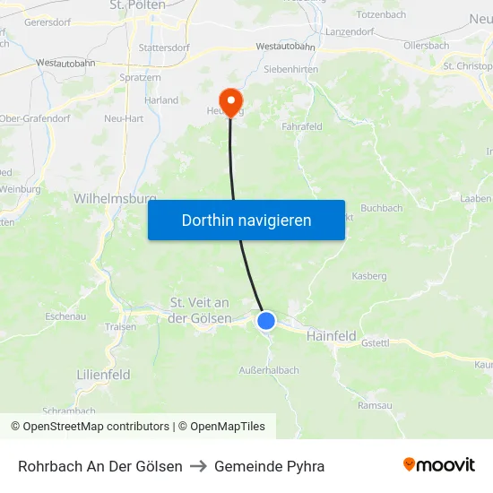 Rohrbach An Der Gölsen to Gemeinde Pyhra map