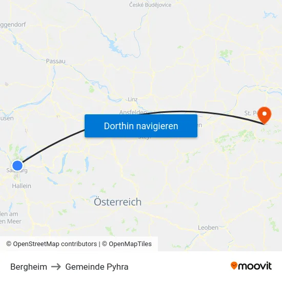 Bergheim to Gemeinde Pyhra map