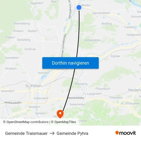 Gemeinde Traismauer to Gemeinde Pyhra map