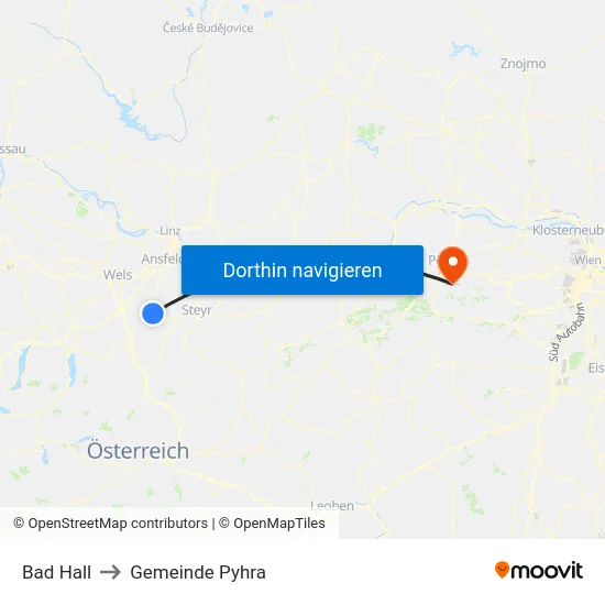 Bad Hall to Gemeinde Pyhra map