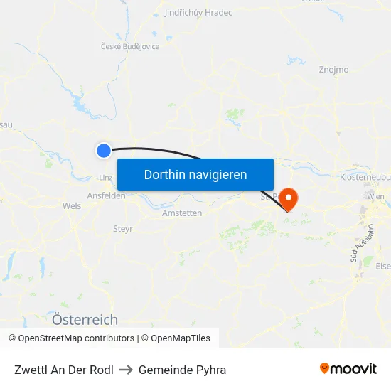 Zwettl An Der Rodl to Gemeinde Pyhra map