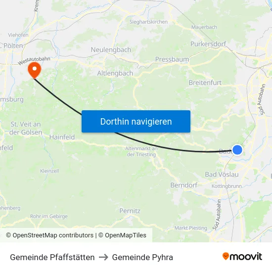 Gemeinde Pfaffstätten to Gemeinde Pyhra map