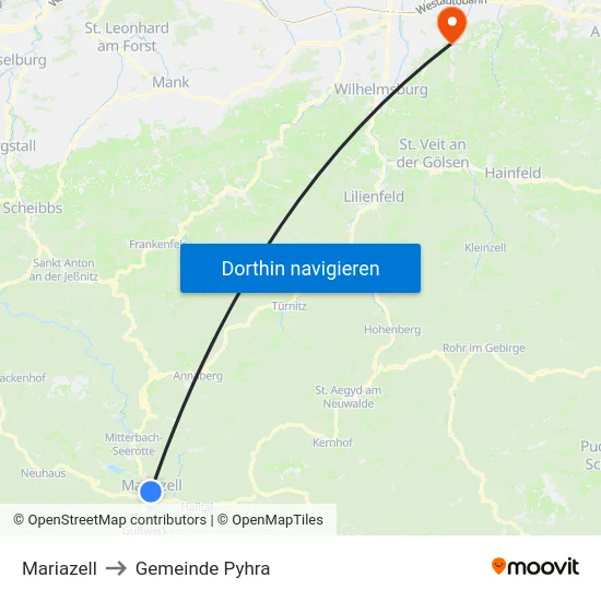 Mariazell to Gemeinde Pyhra map