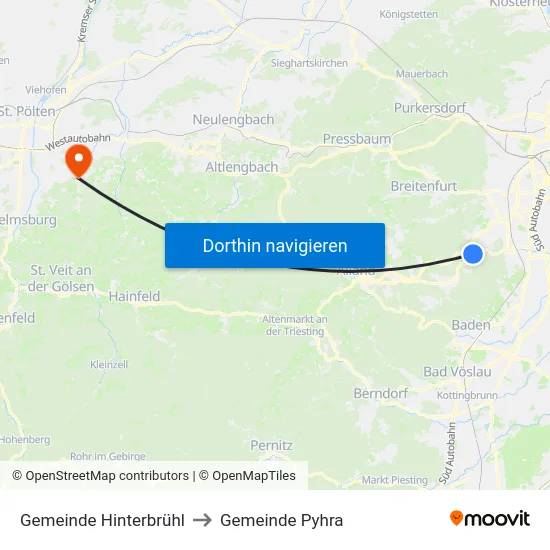 Gemeinde Hinterbrühl to Gemeinde Pyhra map
