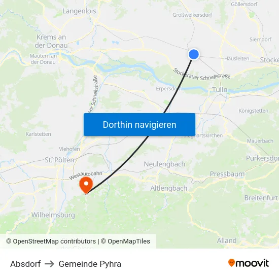 Absdorf to Gemeinde Pyhra map