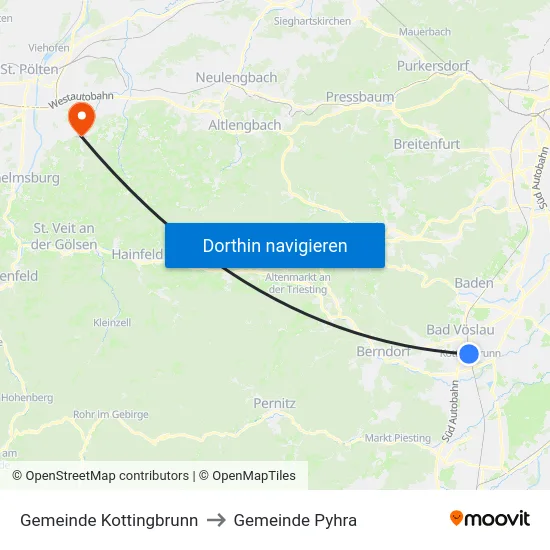 Gemeinde Kottingbrunn to Gemeinde Pyhra map