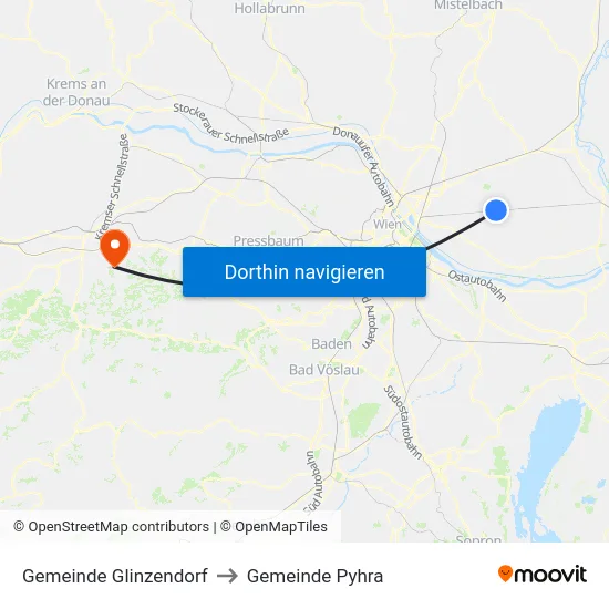 Gemeinde Glinzendorf to Gemeinde Pyhra map