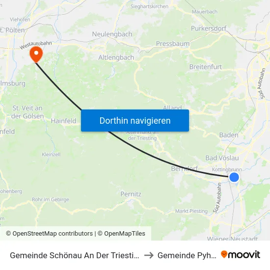 Gemeinde Schönau An Der Triesting to Gemeinde Pyhra map