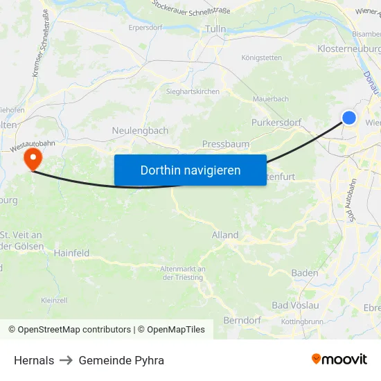 Hernals to Gemeinde Pyhra map