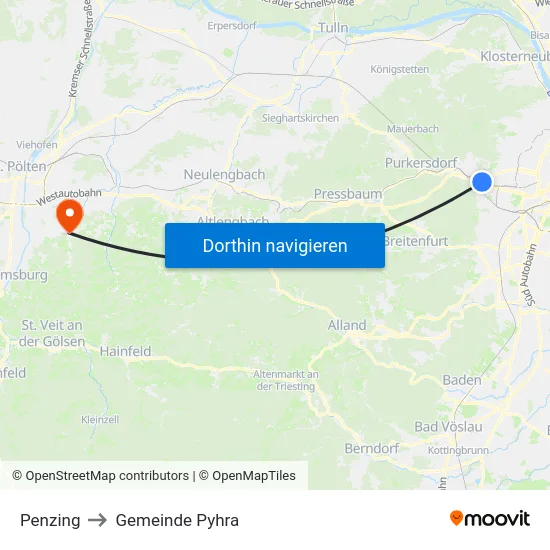 Penzing to Gemeinde Pyhra map
