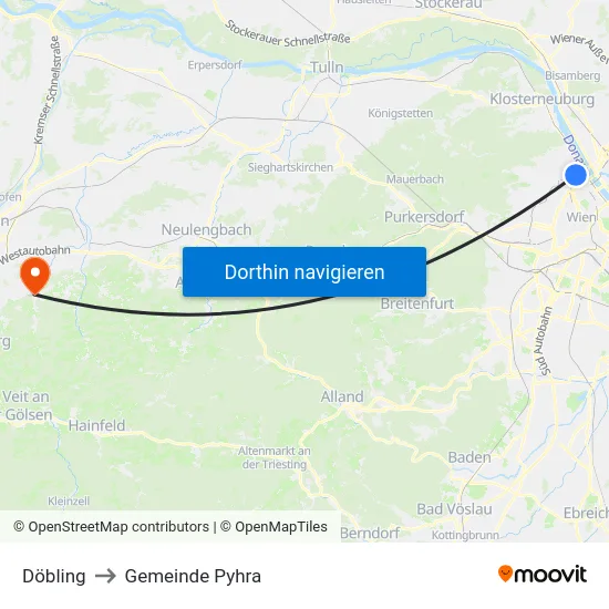 Döbling to Gemeinde Pyhra map