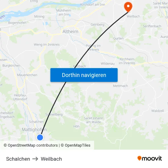 Schalchen to Weilbach map