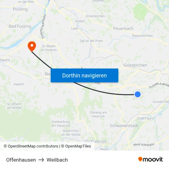 Offenhausen to Weilbach map