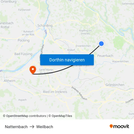 Natternbach to Weilbach map