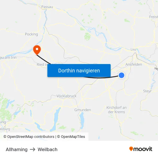 Allhaming to Weilbach map