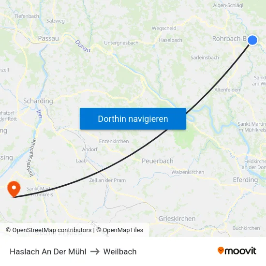 Haslach An Der Mühl to Weilbach map