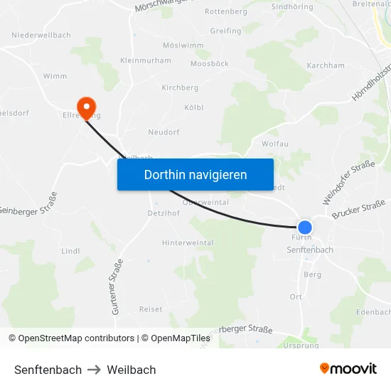 Senftenbach to Weilbach map