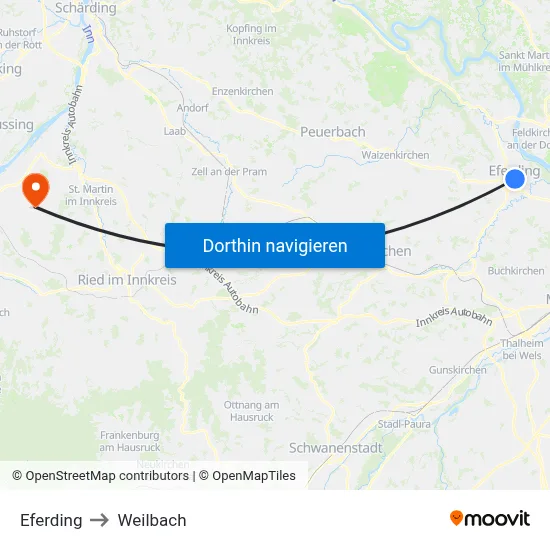 Eferding to Weilbach map