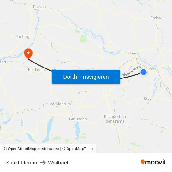 Sankt Florian to Weilbach map
