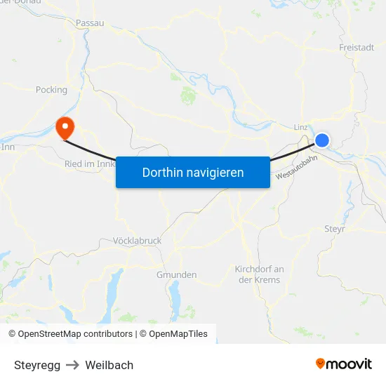 Steyregg to Weilbach map