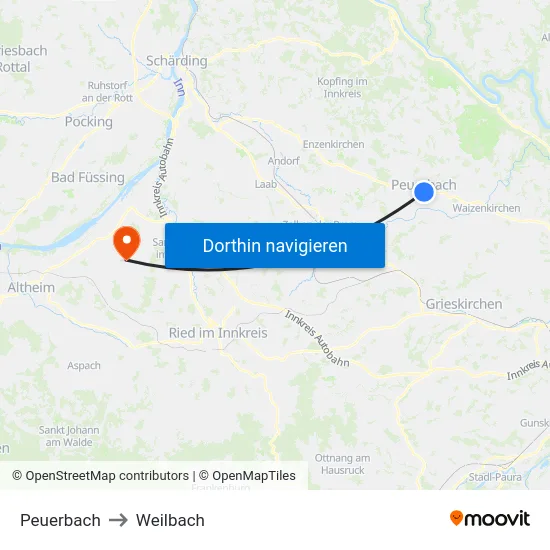 Peuerbach to Weilbach map