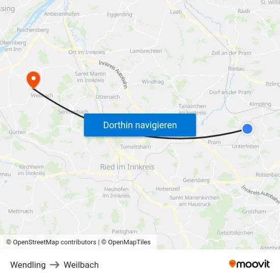 Wendling to Weilbach map