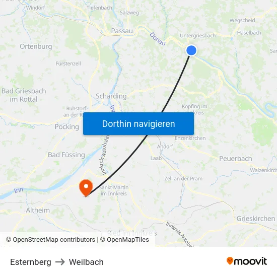 Esternberg to Weilbach map