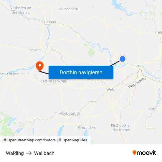 Walding to Weilbach map