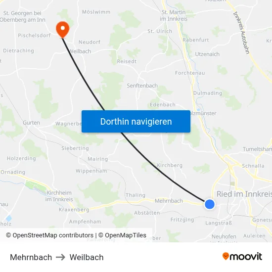 Mehrnbach to Weilbach map