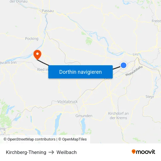 Kirchberg-Thening to Weilbach map