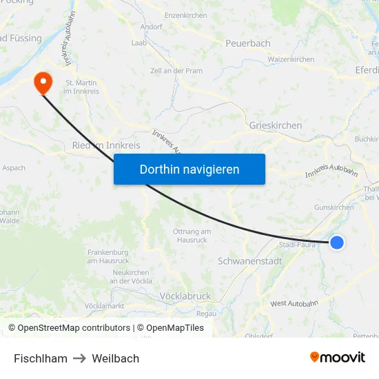 Fischlham to Weilbach map