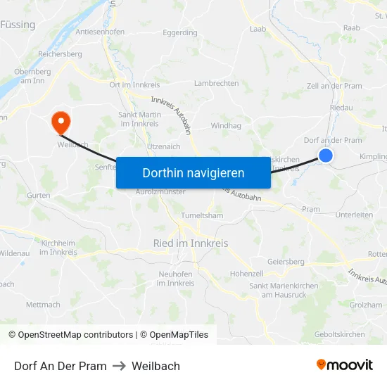 Dorf An Der Pram to Weilbach map