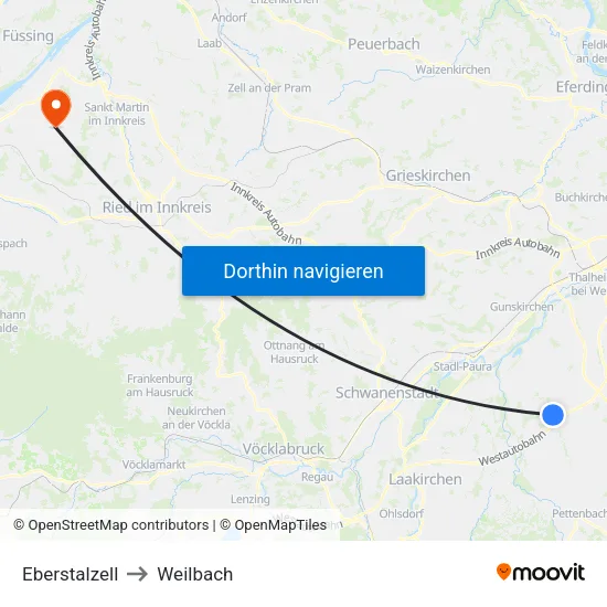 Eberstalzell to Weilbach map