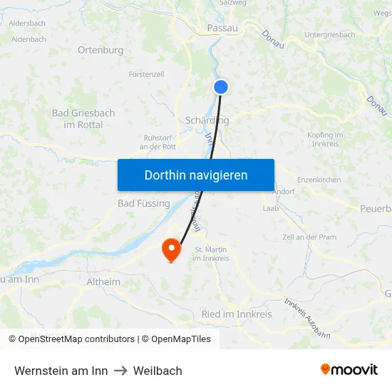 Wernstein am Inn to Weilbach map