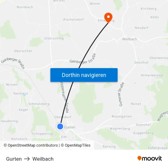Gurten to Weilbach map