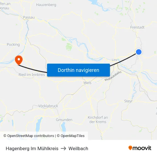 Hagenberg Im Mühlkreis to Weilbach map
