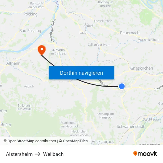 Aistersheim to Weilbach map