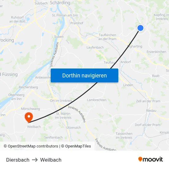 Diersbach to Weilbach map