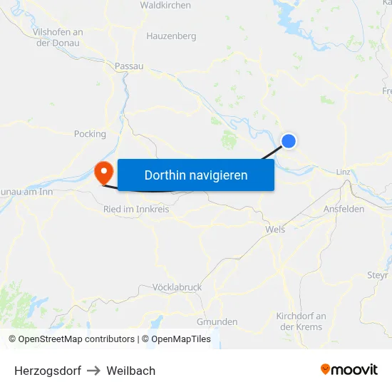 Herzogsdorf to Weilbach map