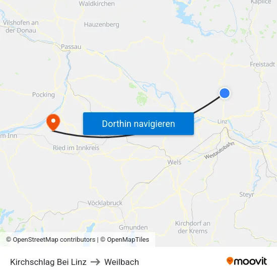 Kirchschlag Bei Linz to Weilbach map