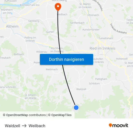 Waldzell to Weilbach map