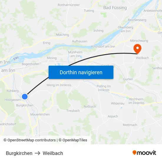 Burgkirchen to Weilbach map