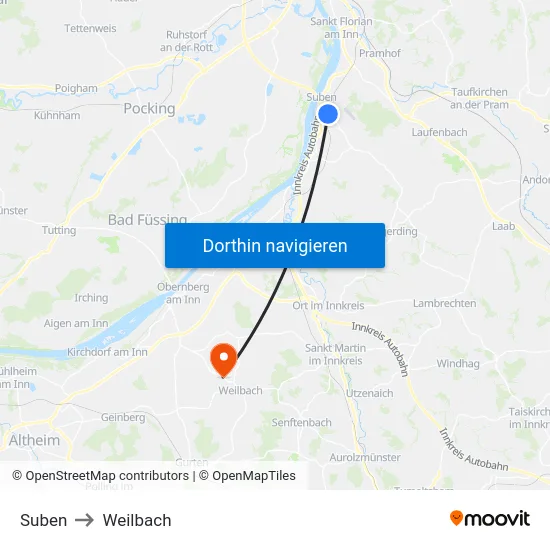 Suben to Weilbach map
