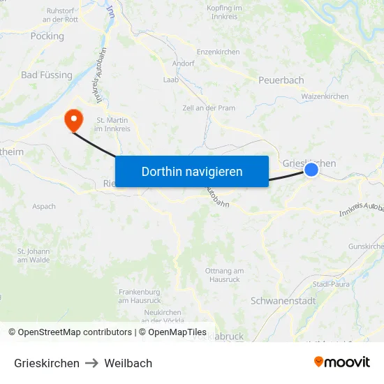 Grieskirchen to Weilbach map