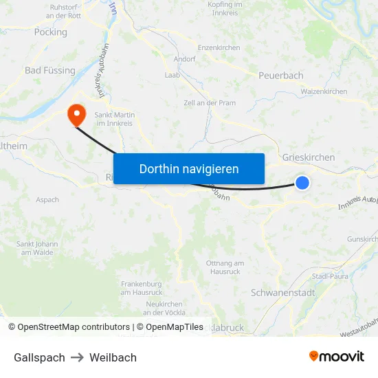 Gallspach to Weilbach map